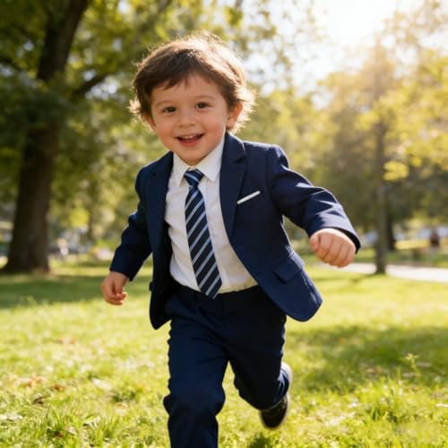 Image of Baby Boy Formal Suit for Toddler Infant Tuxedo Dress Suits | Little Gentleman, Wedding Ring Bearer Outfit, Vest Pants Long-Sleeve Shirt Tie, Birthday Party Christmas Prom, Classic