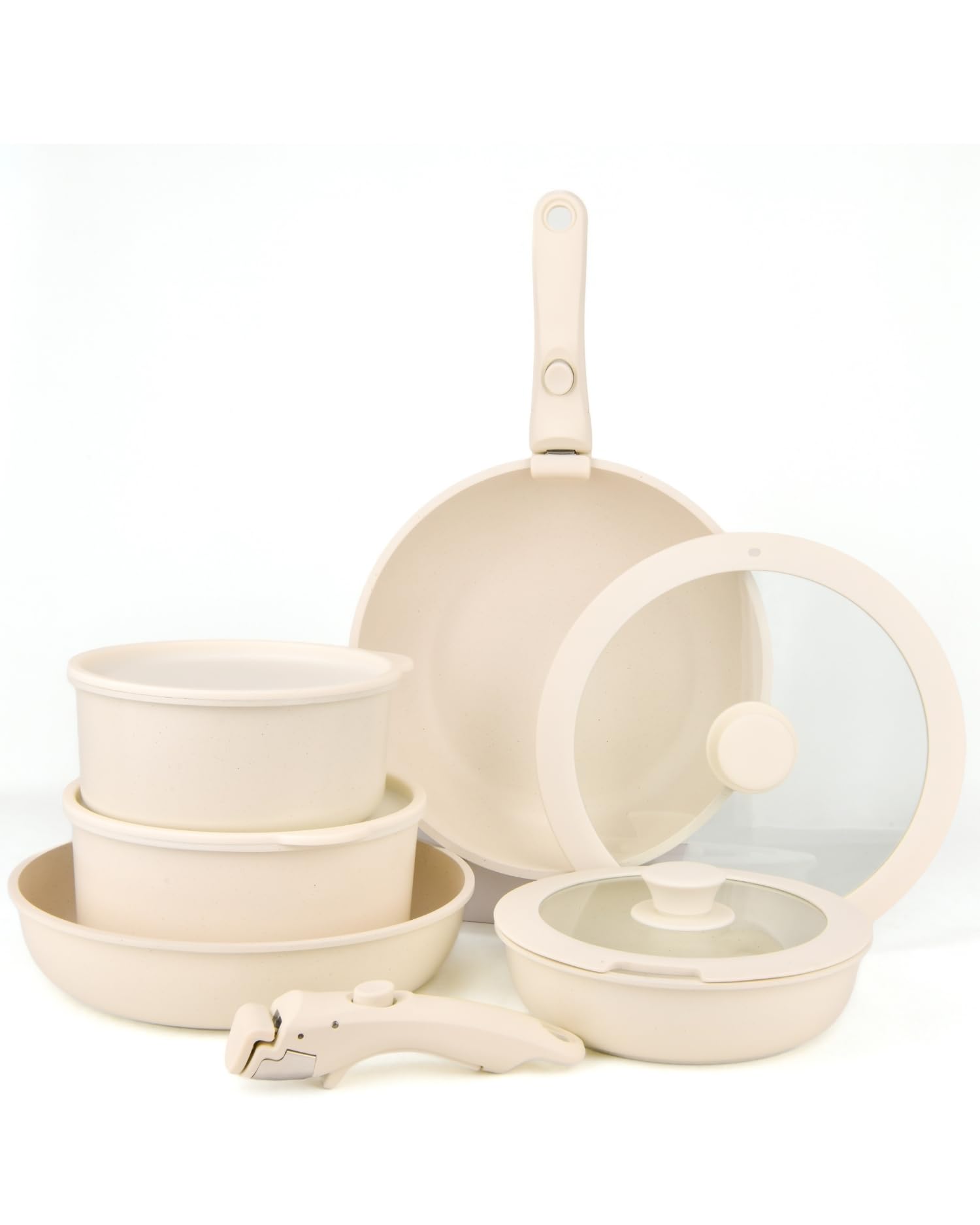 BAVARY Batería De Cocina 11 Piezas Mango Extraíble: Juego De Ollas Y Cacerolas De Cocina Inducción Antiadherente Con Tapas - Cazuelas Inducción, Ollas Cocina, Cazo Cocina - Apilable, Crema