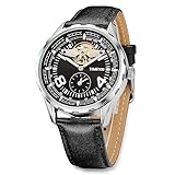 TIME100 Men's Automatic Mechanical Watch Luminous Hands Skeleton Dial Waterproof Men's Watch Pilot Series Angel Wing Business Flywheel Watch Black Leather Strap