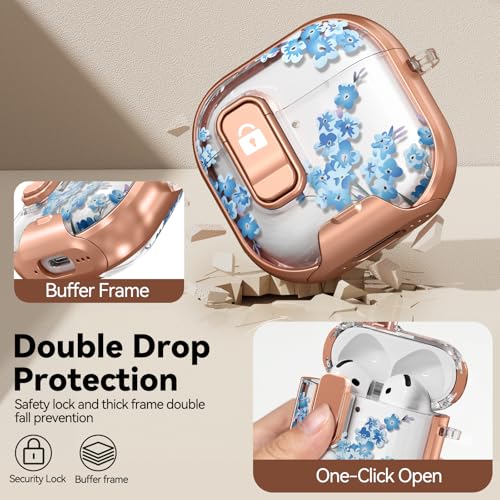 Image of for AirPod 4 Case, with Safty Lock & Phone Stand for Floral AirPod 4 Generation Case Cover for Women Girly, iPod 4 Cases with Keychain & Cleaner Kit -Blue Bells Flower
