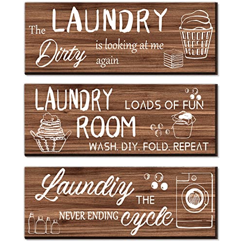 Vintage Laundry Room Sign Rules Wall Decor Wood Signs with Quotes Retro Wooden Wall Art 3 Pieces Bathroom Wall Sign Hanging Printed Decor for Home Laundry Room Family Wall Plaques 12 x 4 Inch