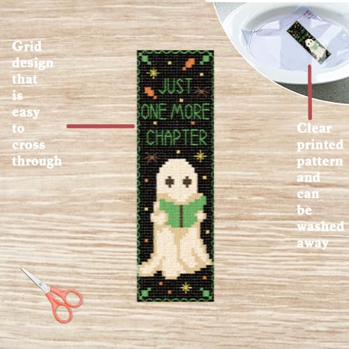 Image of FREEBLOSS 6pcs Cross Stitch Bookmark Kit for Adult Beginners Ghost Pattern Stamped Embroidery Bookmark Kits Bookmarks Craft Kit with Instructions 11CT 8''x2.4''