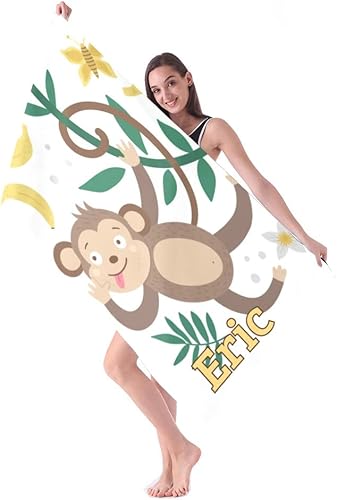 Miniatura 1 de Toallas de playa personalizadas con nombre, lindo mono personalizado, de secado rápido, absorbente, de microfibra, toalla de baño para piscina, para