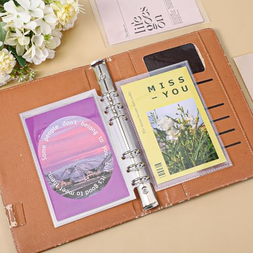 50 Stück A6 Binder Klarsichthüllen Ringbuch, 6-Loch Ringbuch Budget Binder Taschen Wasserdicht Kunststoff Geld Zipless Umschläge, A6 Prospekthüllen Ohne Zipper Schutzhülle Ringordner Bindertaschen