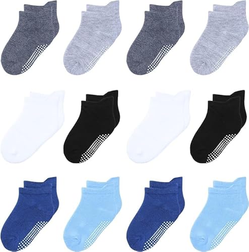 12 عبوة من جوارب اطفال غير قابلة للانزلاق مع مقابض للاطفال ب...