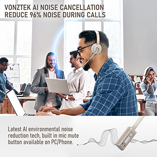 Bluetooth Headset With Microphone, Qcc Wireless Headphones With Mic Noise Cancelling & Mute/Charging Dock/Plug & Play Usb Dongle, 26 Hrs On Ear Headphones For Cell Phones/Laptop/Pc/Ms Teams/Zoom/Skype #TOP4
