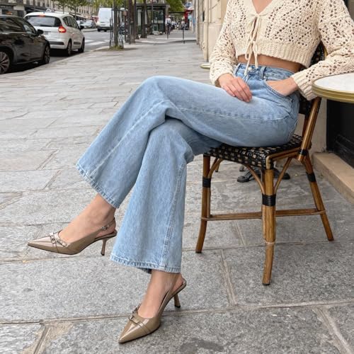 Image of Kitten Heels for Women Closed Pointed Toe Heels Patent Leather Low Heel Slingback Dress Shoes Feature Adjustable Buckle for Date Party Work Office Comfortable Sexy Pumps Shoes