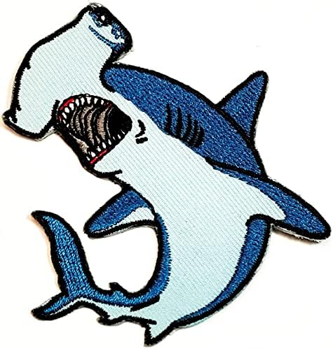 Hammerhead Shark Patches Sticker Fish Underwater Animal Cartoon Embroidery Iron On Fabric Applique DIY Sewing Craft Repair Decorative Sign Symbol Costume