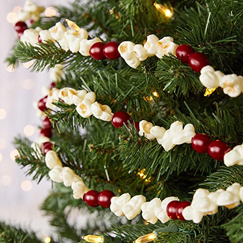 Faux Popcorn & Cranberries Garland for Christmas Trees - Candy Garland of Popcorn & Cranberry Beads, The Holiday Tree Garland is Artificial to Use Year After Year, (6 feet) by Factory Direct Craft