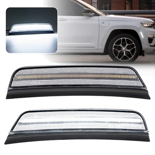2PCS White Led Side Marker Lights for 2021-2024 J'eep Grand Cherokee L, 2022-2024 Grand Cherokee WL Led Indicator Turn Signal Light Kit Clear Lens Front Bumper Clearance Light OEM Replacement