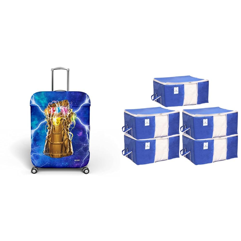 marvel the infinity gauntlet luggage cover | polyester travel suitcase cover | + underbed storage bag, storage organiser, blanket cover set of 5 - royal blue, extra large