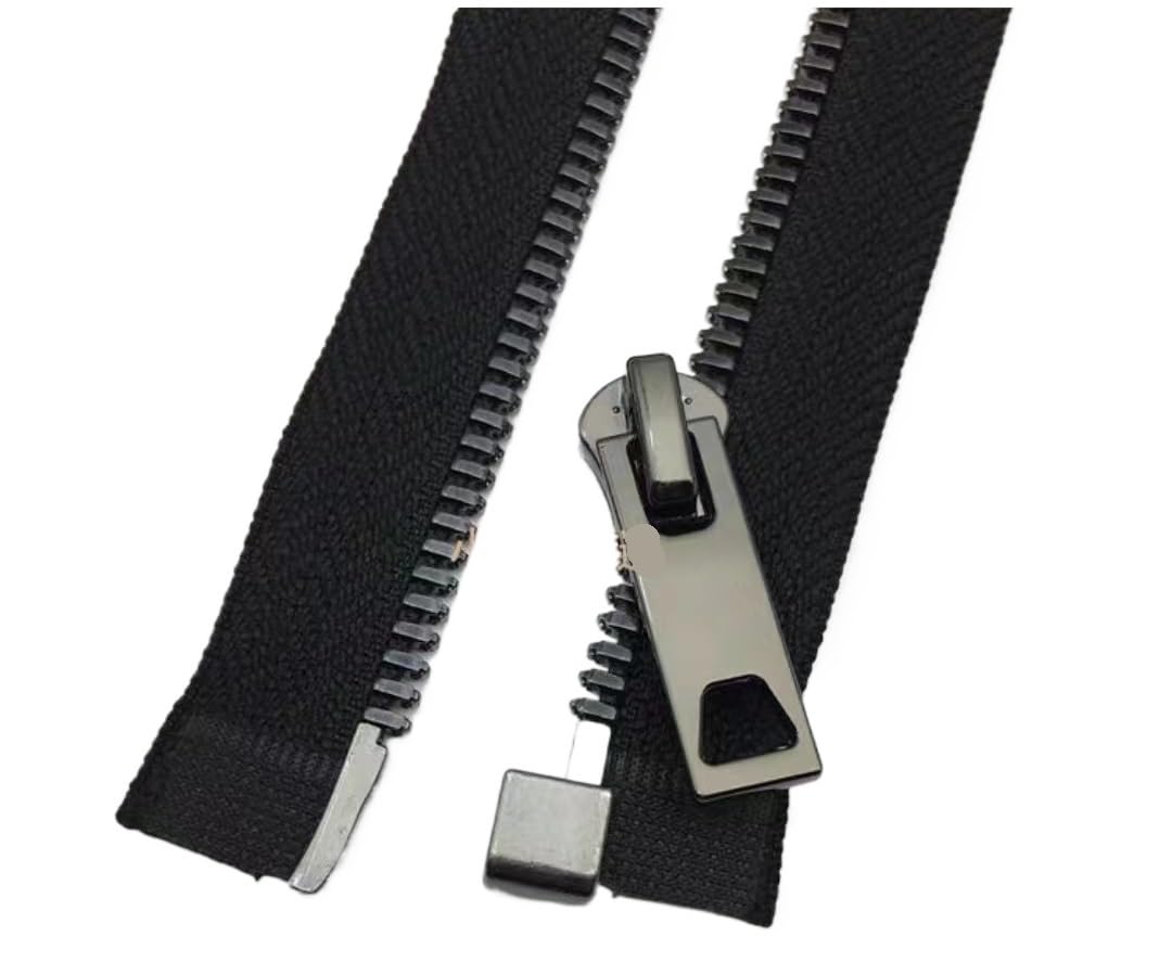 Cremallera con Dientes de Metal, Cremallera Negra con Extremo Abierto y Cerrado. Tirador de Cremallera.(70cm)