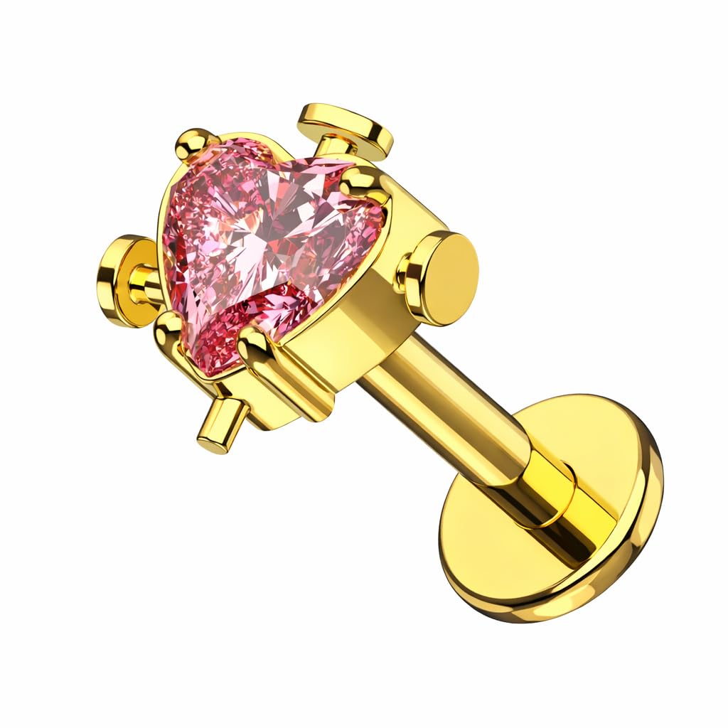 Implant Grade G23 Titanium Threadless Nailed Heart Top Labret Piercing– 16G (1.2mm) 6mm | Sold as single piece-image-6