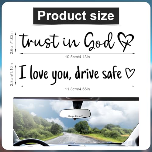 Image of 6psc Car Rearview Mirror Decal, I Love You Drive Safe & Trust in God Vinyl Rear View Mirror Sticker Affirmation Reminder Sticker Car Decoration for Window Water Bottle (White, Black, Pink)