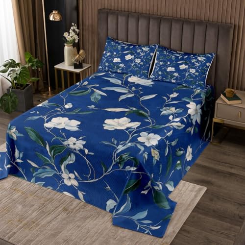 Erosebridal Floral Coverlet Set,Chic Elegant Flower Quilt Set Twin Size for Kids Boys Girls,Garden Wildlife Bedspread Set,White Floral Bed Cover Bedroom Decor