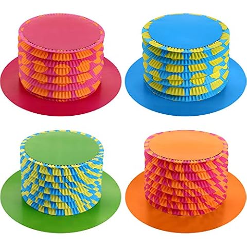 JOVITEC Costume Headwear 8 Pieces 11.6 Inch Party Hats Mad Hatter Tea Party Decorations Fold Paper Hats in Orange, Green, Blue, Red for Adults Cover