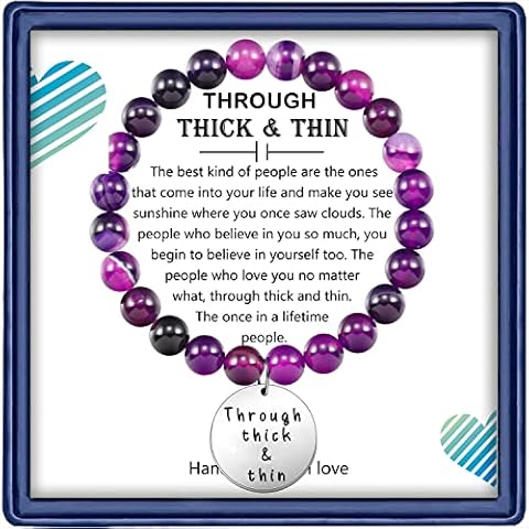 Thick And Thin Friend Gifts for Women Men, Amethyst Natural Bead Inspiratonal Thick And Thin Bracelet Friendship Birthday Gifts for Friend Women Men, Amethyst Cover