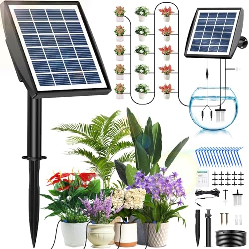 Arrosage Automatique Énergie Solaire, Kit Arrosage Automatique de Jardin Avec Tuyau de 15M pour Jardin Extérieur et Balcon Plantes en Pot, Légumes