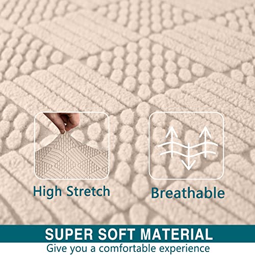 Granbest Rhombus Jacquard Recliner Chair Cover With Side Pocket Thick Couch Slipcover Furniture Protector With Elastic Bottom (Recliner, Beige) #TOP2