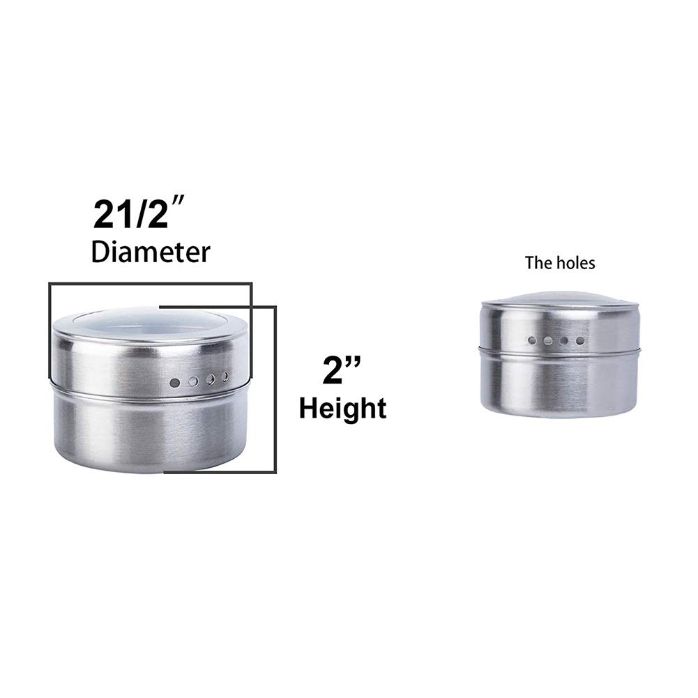 Tarros de especias, juego de tarros de especias de acero inoxidable magnético de 12 piezas, agitador de especias redondo, recipiente de especias, para hierbas de especias, magnético en el refrigerador