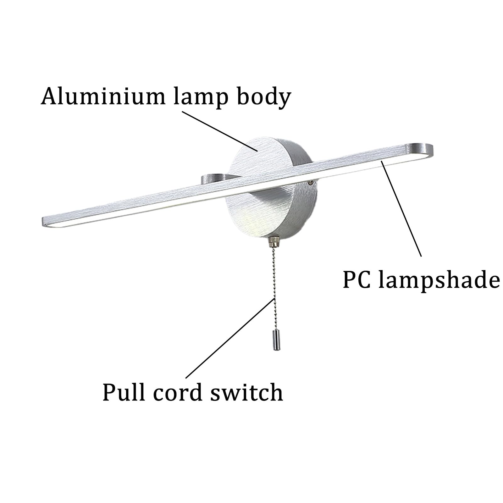 LED Spiegelleuchte Bad Wandlampen mit Zugschalter Modern Aluminium Wandbeleuchtung Nachttischleuchten Bilderleuchte Wandleuchten Schminktisch Wohnzimmer Badschrank (Silbernes Neutrales Licht,60cm)