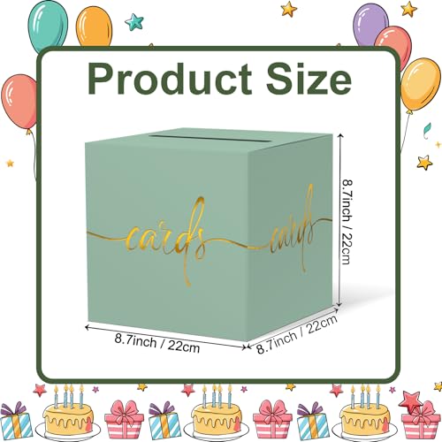 Image of Sage Green Card Box with Gold Foil Design, Paperboard 8.7 inch Card Box for Birthday Wedding Party Graduation Retirement Anniversary Valentine's Day & Baby Showers, Raffle or Money Box