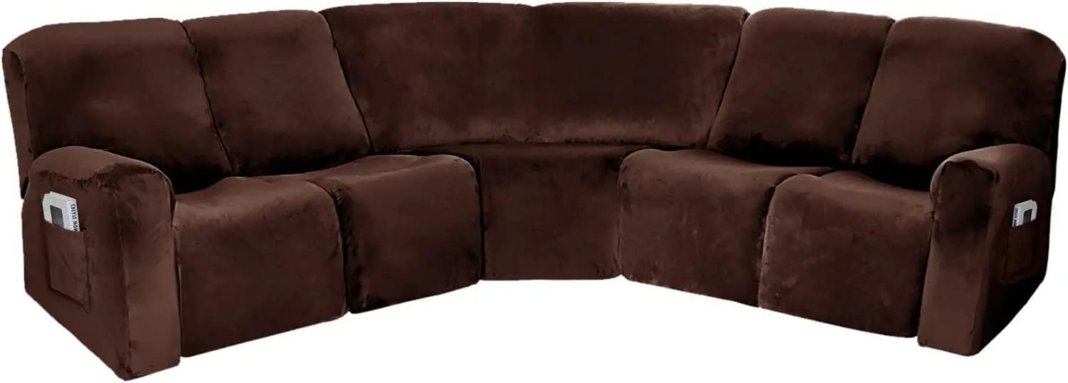 SDYdsgE sofa cover， Velvet Recliner Corner Sofa Cover 7 Piece L Shape Sectional Couch Grey Fits 5 Seats(Brown)