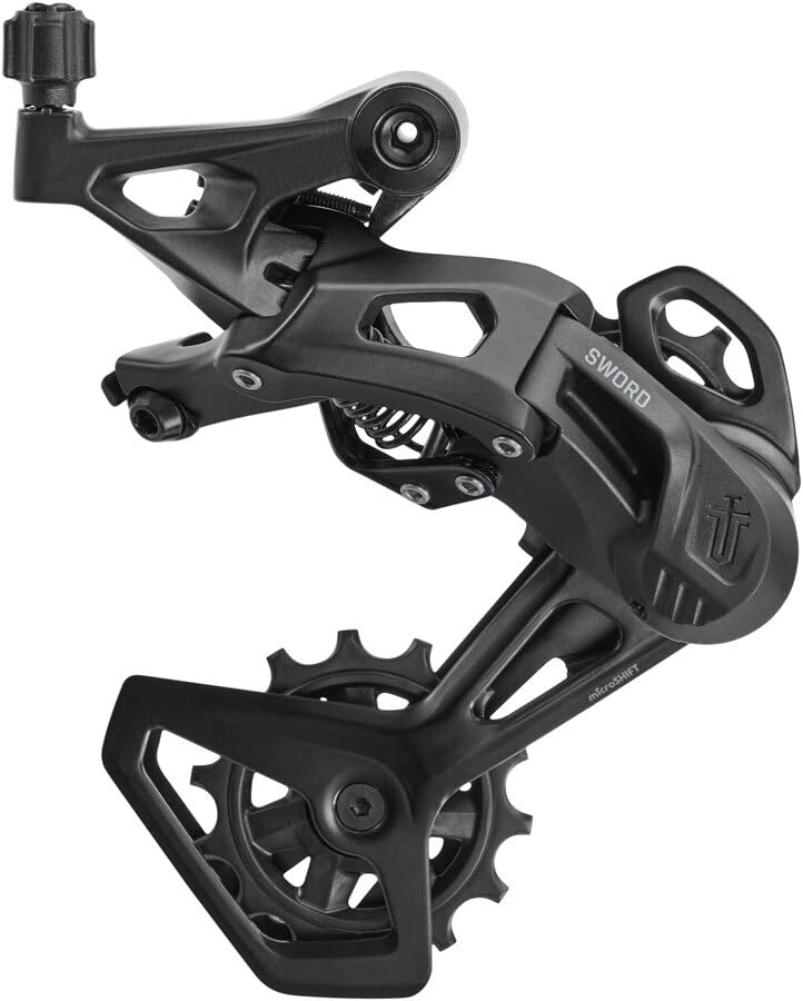 microSHIFT Sword Black Rear Derailleur - 9-Speed, Medium Cage, Gray, Compatible with Sword Black 1x, Black