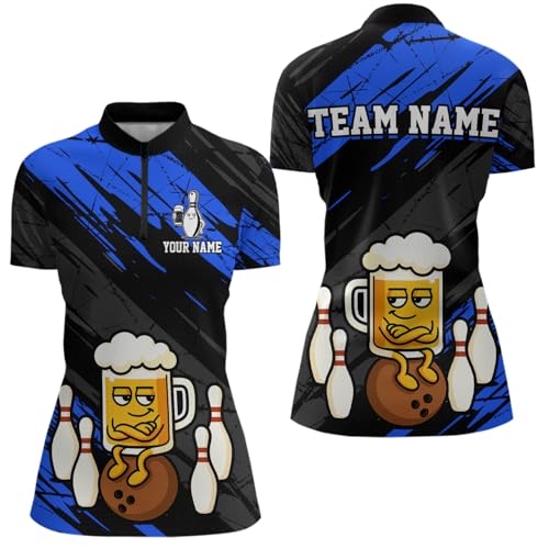 Custom Multicolor Funny Beer Bowling Shirt for Men Women Bowling League Bowling Team Jersey Polo & 1/4 Zip Shirts4