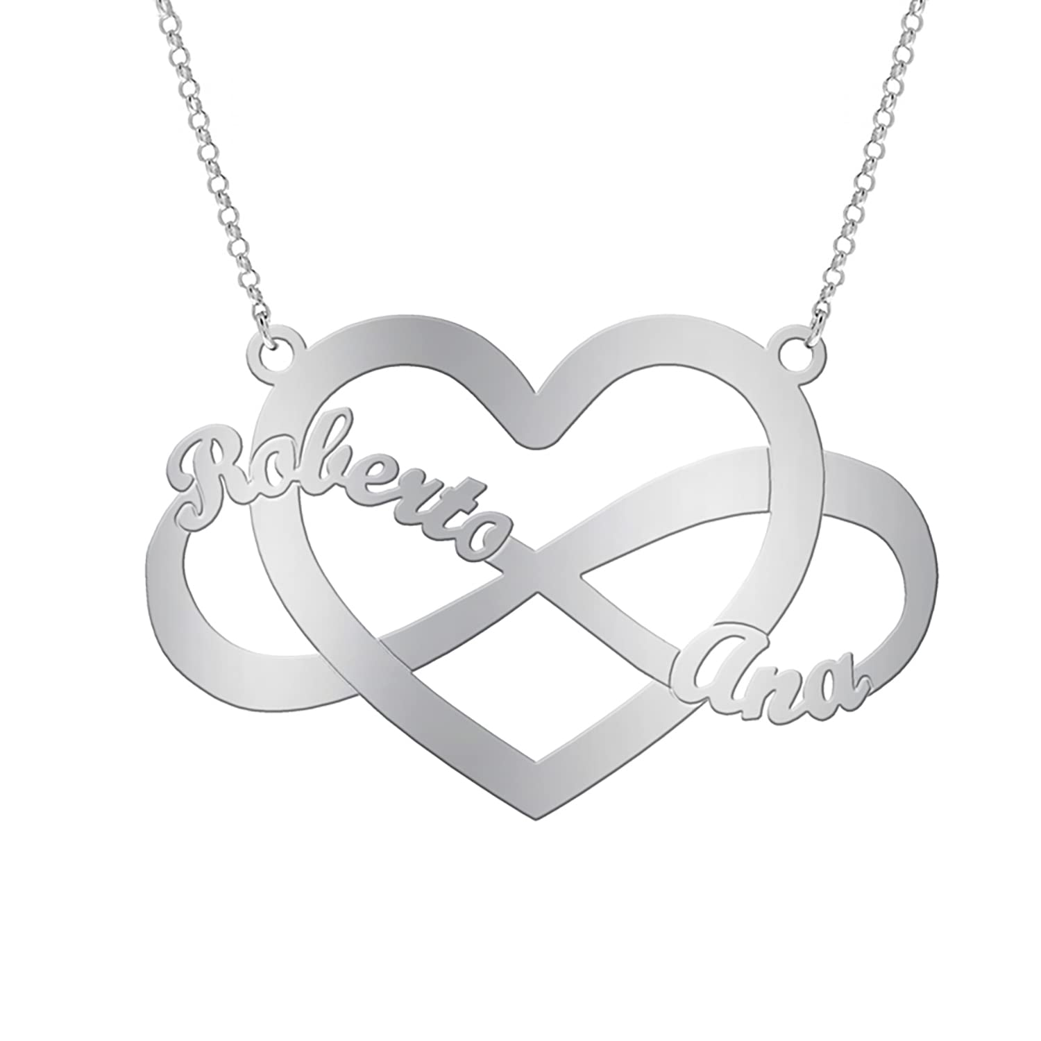 Collar Infinito Personalizado con Nombres - Colgante Corazón Plata de Ley Mujer - Regalo Ideal Novia Amiga Pareja Madre