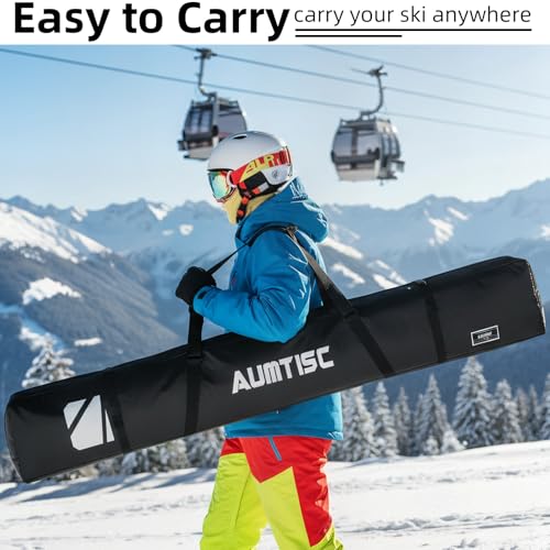 AUMTISC Fully Padded Ski Bag, Single Ski Bags for Air Travel, Waterproof Snow Ski Bag for Flying with Adjustable Handle, Perfect for Skiing, Storage and Transport, 185cm Black - Thumbnail 7