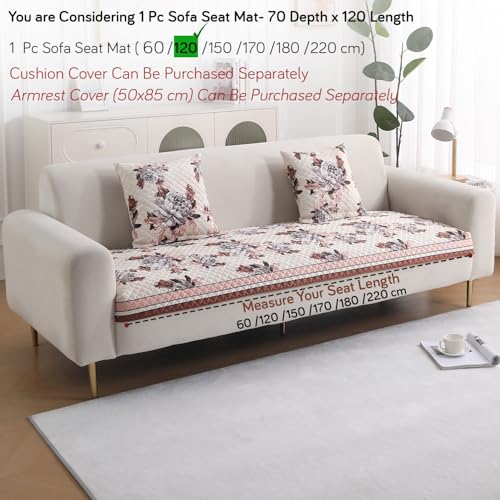 Image of HOKIPO 'LiefNest' Holland Velvet Sofa Cover Mat with Foam Filling for 1 /2 /3 Seater & L-Shape Sofa. Make Your Own Sofa Cover Set, Mat Size: 120(L) cm, Chrysanthemum Bloom Soft Beige (IN-822-D6)