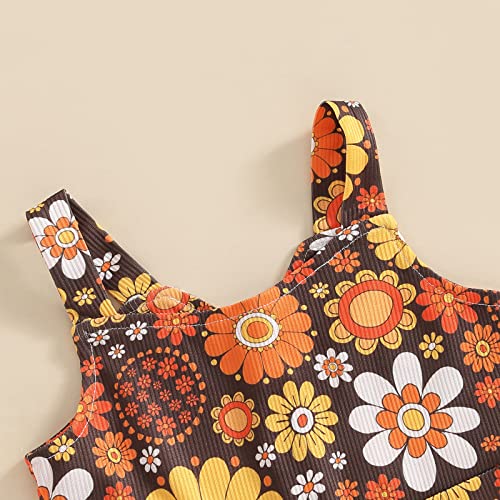 Toddler Girl Bell Bottom Jumpsuit Romper Baby Floral One Piece Flare Pants Overalls Playsuit Fall Clothes (Dark Brown, 4-5T) #TOP3