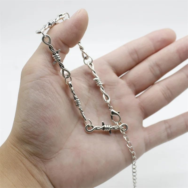 Collier en fil de fer barbelé en argent qui ne noircit pas - 3