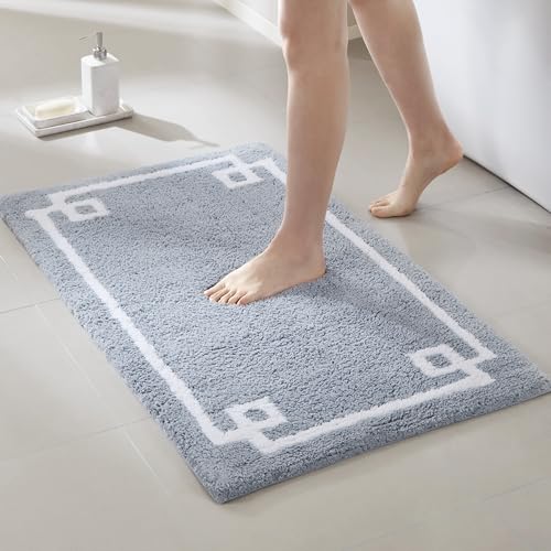 Madison Park Evan 100% Cotton Bathroom Rug Non Slip Backing-Luxrurious Tufted Plush Bath Mat Absorbent, Quick Dry, Spa Design Shower Room Décor, 24x40, Blue