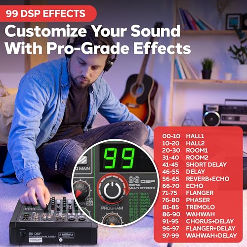Image of Pyle 6 Channel Audio Mixer - 2 XLR Combo Mic Inputs, Bluetooth Studio Mixer /DJ Controller with DSP Digital Effects, USB-A In with MP3 Player, PC Recording, LED Level Meter, Smooth Dials and Faders
