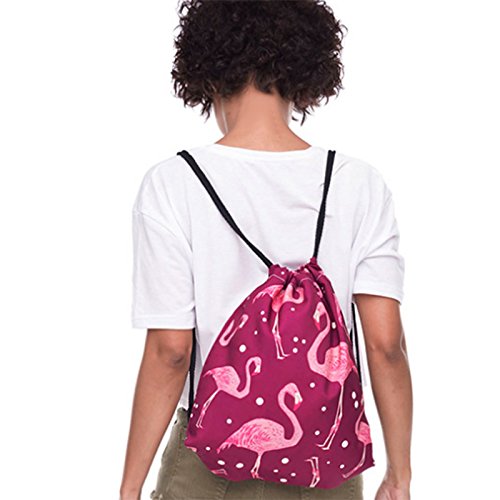 CAOLATOR Rode rugzak met trekkoord gymtas canvas sporttassen flamingo schoudertas gymtas tas sporttas voor reizen sport… - Image 5