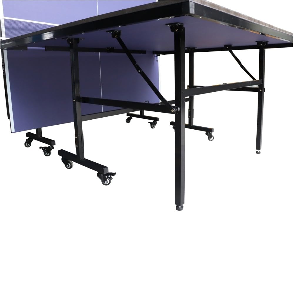 Table de ping-Pong d'intérieur Professionnelle Techfit - Pliante d'intérieur avec Inclinaison unilatérale, Cadre en métal Noir, Filet de 180 cm, roti en Silicone avec Freins, 274x152. 5x76cm
