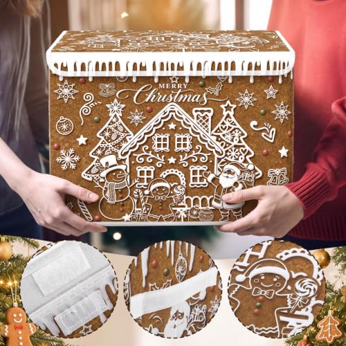 Image of Briwooody Christmas Gingerbread House Storage Bin with Lid and Carrying Handle Gingerbread Man Foldable Storage Box Large Xmas Decorative Collapsible Container Basket for Organizing Closet Home Gift