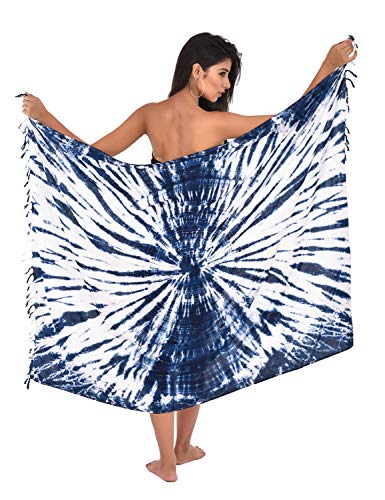 ANJANIYA Swimsuit Cover-Up, Long Printed Sarong Wraps Bikini Cover-Up for Women, Indigo