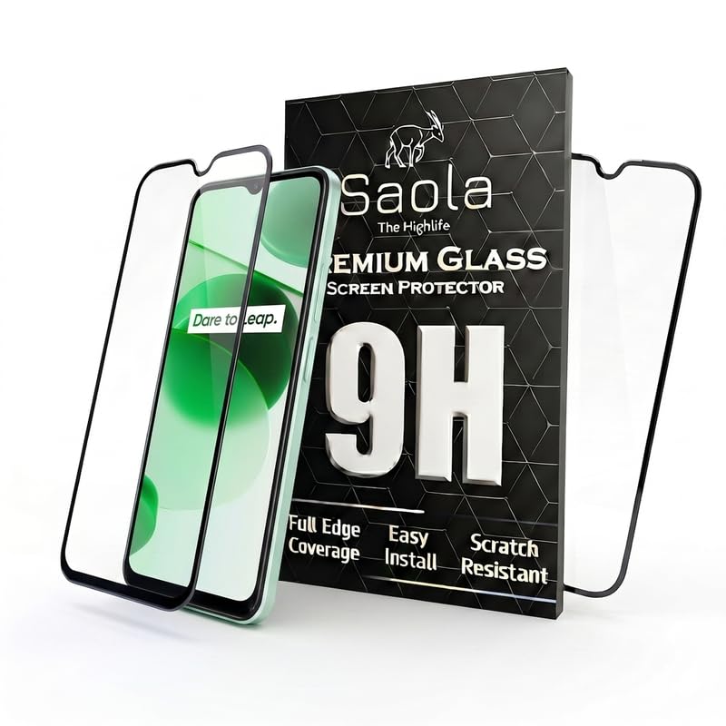 Image of Saola HD+ Oleophobic Tempered Glass Screen Protector For Realme C35 (Pack Of 2) with Free Installation Kit. Full screen Coverage - 6.6 inch