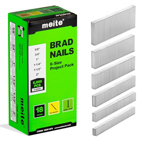 meite Clous de Finition Brad Galvanisés Type 18G, Lot Assorti de 6 000 Pièces en 6 Tailles (16mm,...