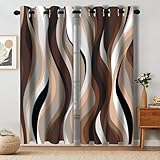 Brown Abstract Blackout Curtain, Stripe Black White Gray Aesthetic Art Window Curtains Living Room Bedroom Decor Darkening Window Drapes Treatments, 2 Panels 52x84 Inch