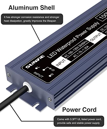 Sunvie Led Driver 12V Led Power Supply 100W Constant Voltage Led Driver Waterproof 120V To 12V Transformer 12 Volt Led Driver For Strip Lights Indoor/Outdoor Light And Any 12V Dc Devices #TOP4