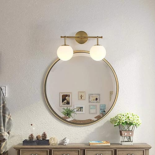 Modern Brushed Brass Wall Light Sconce,Bathroom Vanity Light Polystyrene Globe Shade Anti-Breakage Double Ball Wall Lighting for Doorway Living Room Bedside Stairs (E12 Bulb)