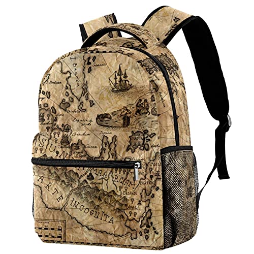Sac à dos de voyage marron motif carte du monde avec porte-gourde enfant fille garçon