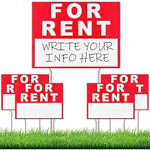 Ripeng 4 Pcs 17 x 13 Inch for Rent Sign with Stand Double Sided Corrugated Plastic Red White for Lease Yard Sign with 8 Pcs Tall Iron Stands Outdoor House Business Rental Car Apartment