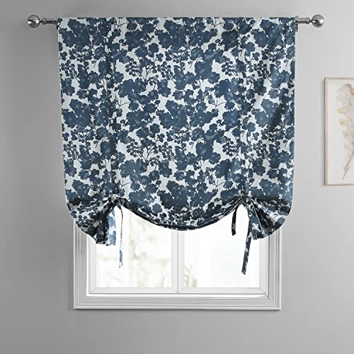 Image of HPD Half Price Drapes Room Darkening Tie Up Curtains 46 X 63 Inch Fleur Printed Cotton Window Roll Up Balloon Curtain for Living Room, Kitchen PRTW-TUD48-63 (1 Panel), Fleur Blue