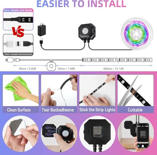 Tira LED RGB Sensor Movimiento 2x13.12Ft con Control Remoto miniatura 2