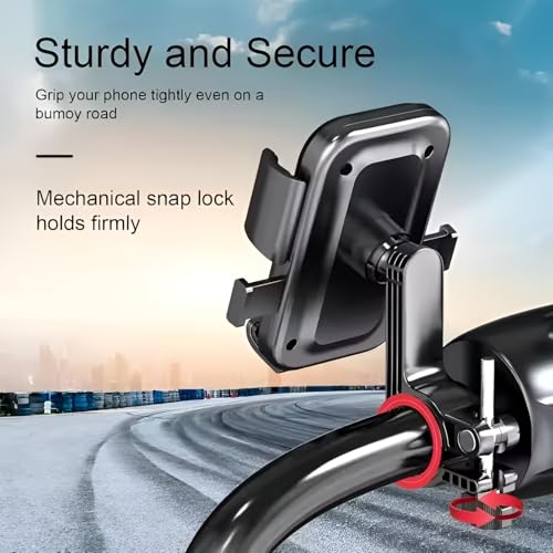 Image of LikeStar Universal Bike & Motorcycle Mobile Holder, 360 Rotation, One Touch Lock, Anti-Slip Grip, Shockproof & Secure Mount for Smartphones - Perfect for Cycling, Riding & Navigation - Handlebar Fit